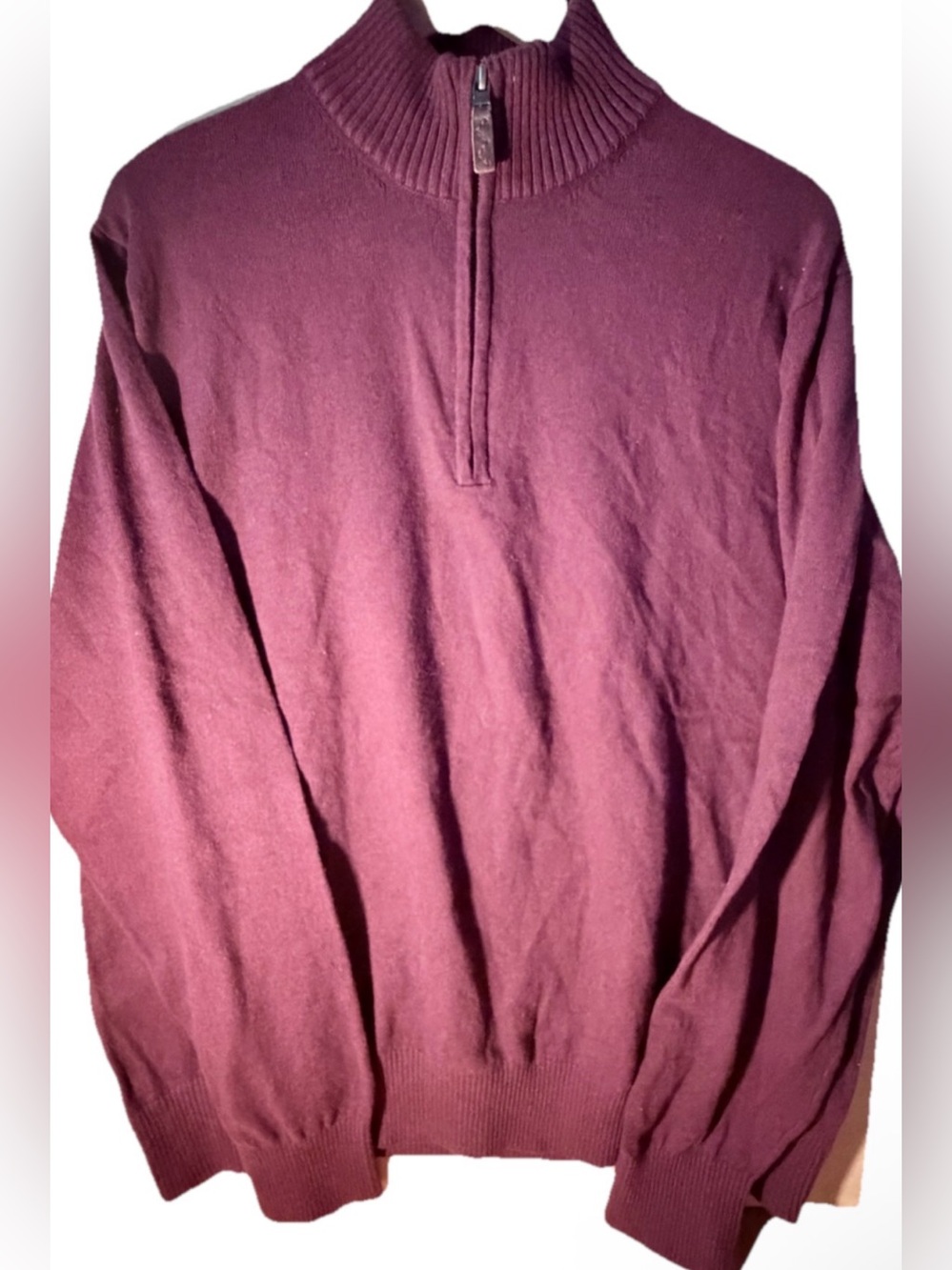 Eddie Bauer Mens Pullover Sweater Maroon Cotton Cashmere Blend Quarter Zip XL